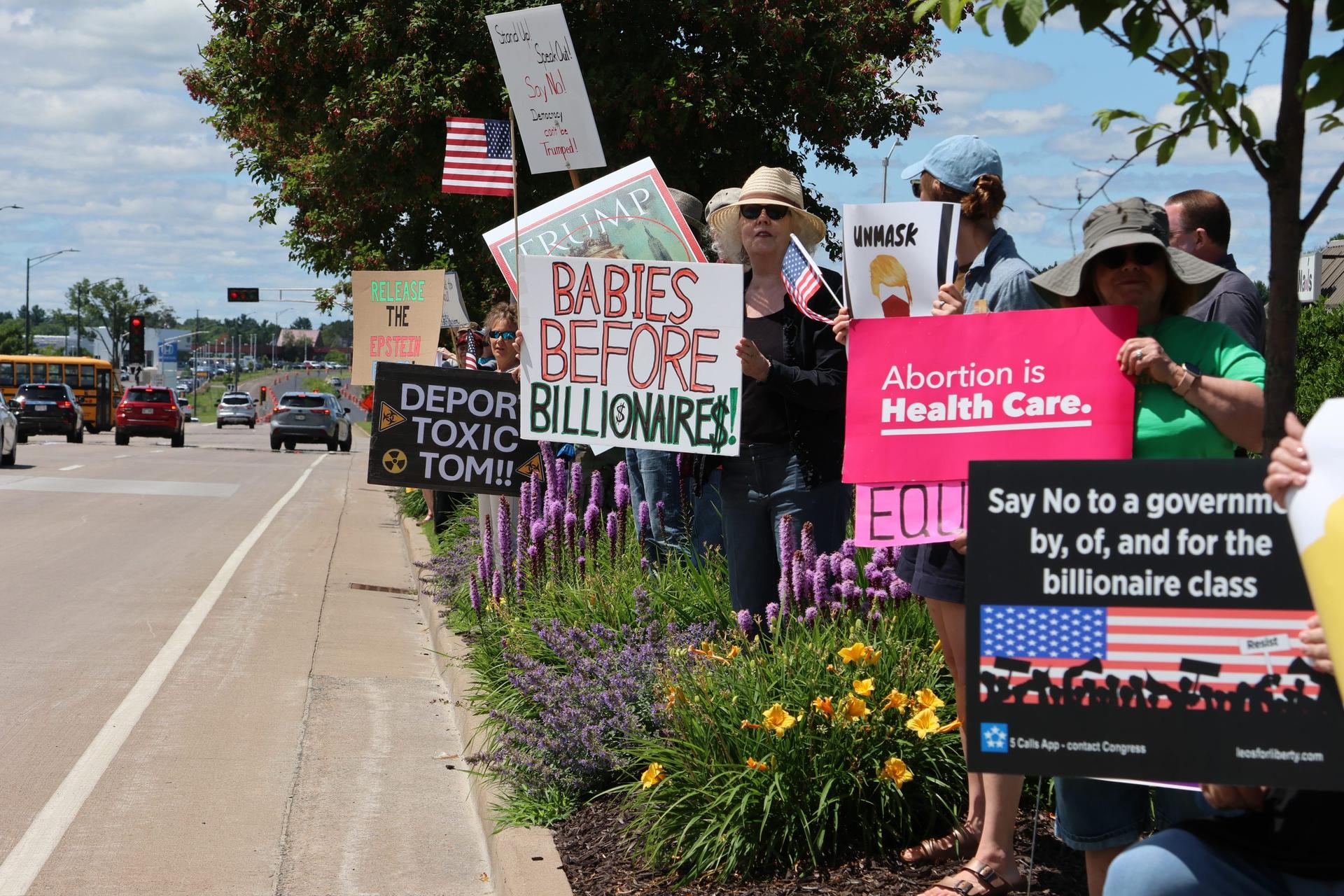 Protestors rally outside Tom Tiffany’s office over public media cuts